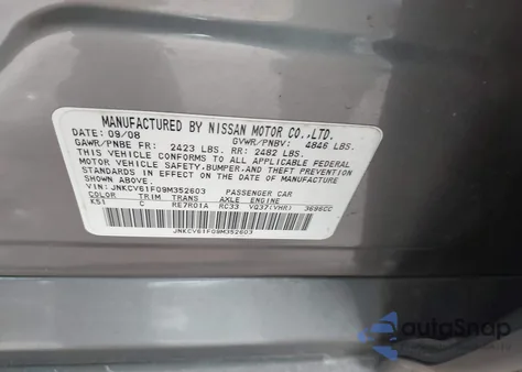 2009 Infiniti G37X z USA, uszkodzony, nr VIN JNKCV61F09M352603